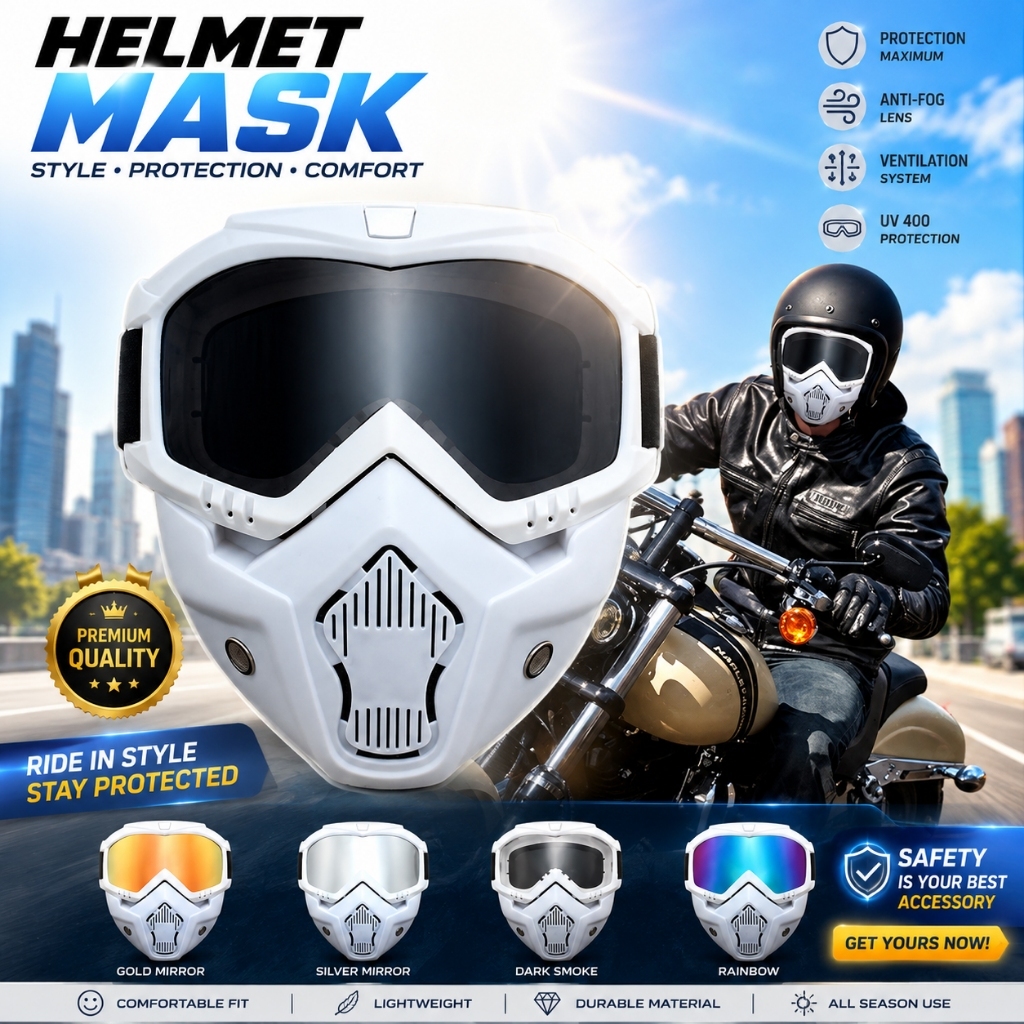 TaffSPORT Kacamata Goggles Putih + Mouthpiece Masker Full Face Helem Goggle Mask Helm Gun Ski Motor 