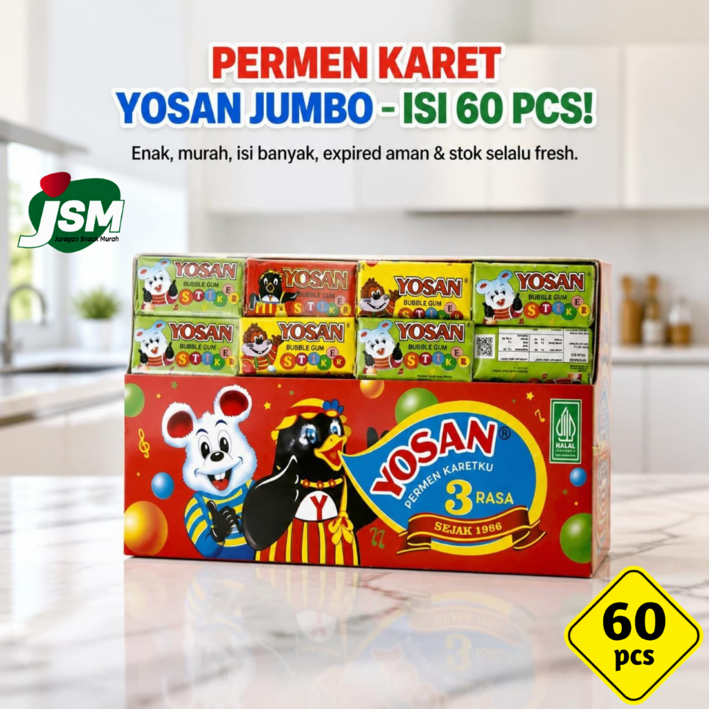 [60pcs] Permen Karet Yosan Jumbo dengan 3 Rasa Favorit Jajanan Jadul 90an Grosir Snack Murah Fresh E