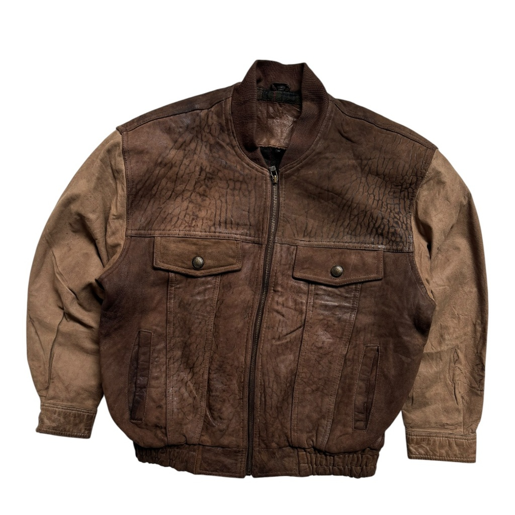 Vintage Bomber Leather Jacket - kulit asli - size M