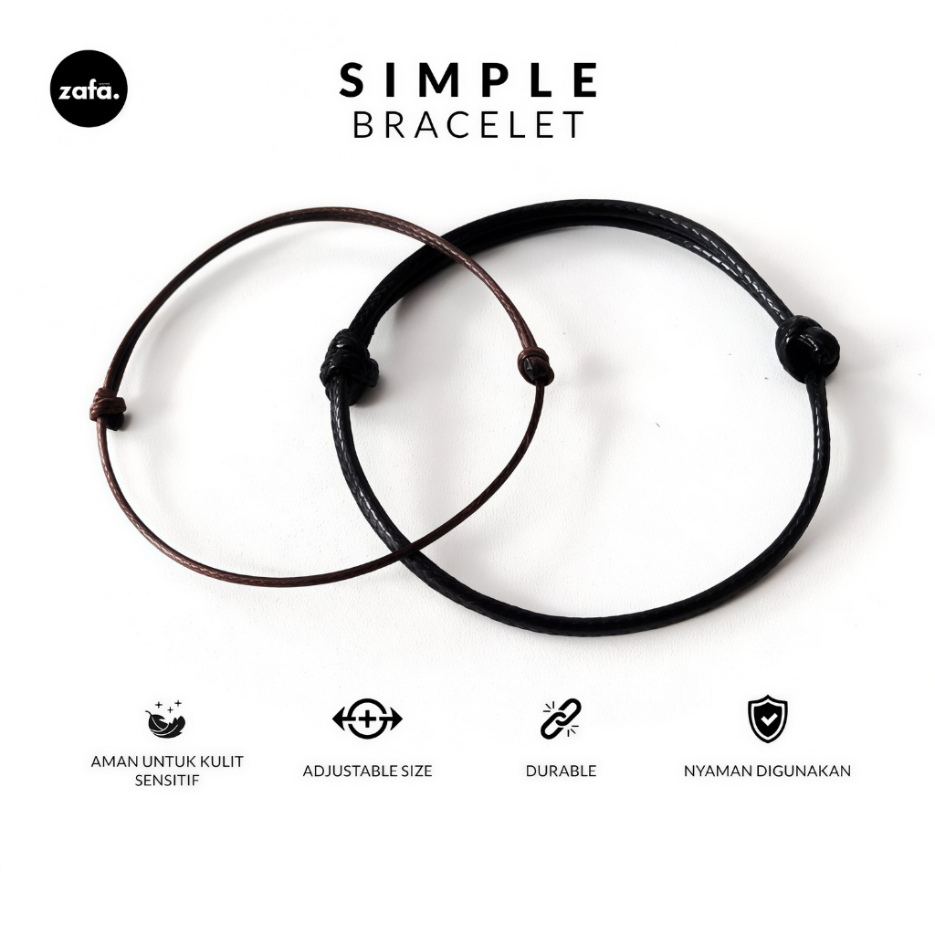 Zafa Gelang Tali Pria Wanita Hitam Cokelat Simple Elegant Keren gelang simple - Simple Bracelet