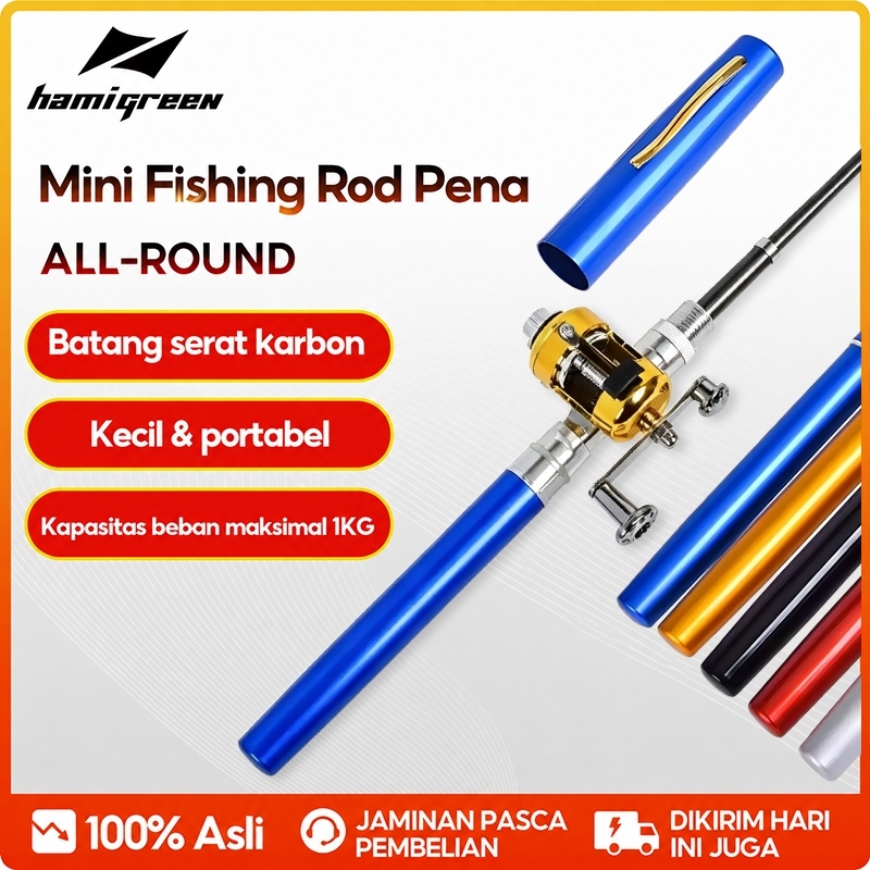 Hamigreen Mini Pena Pen Fishing Rod Set Paket Satu Set Joran pena alat pancing Spinning Outdoor Jora