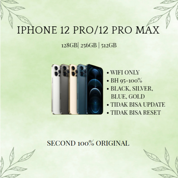 iPhone 12 Pro/12 PM WIFI Only 128GB/256GB/512GB Second Original Mulus Fullset /iCloud Unlocked/ Face