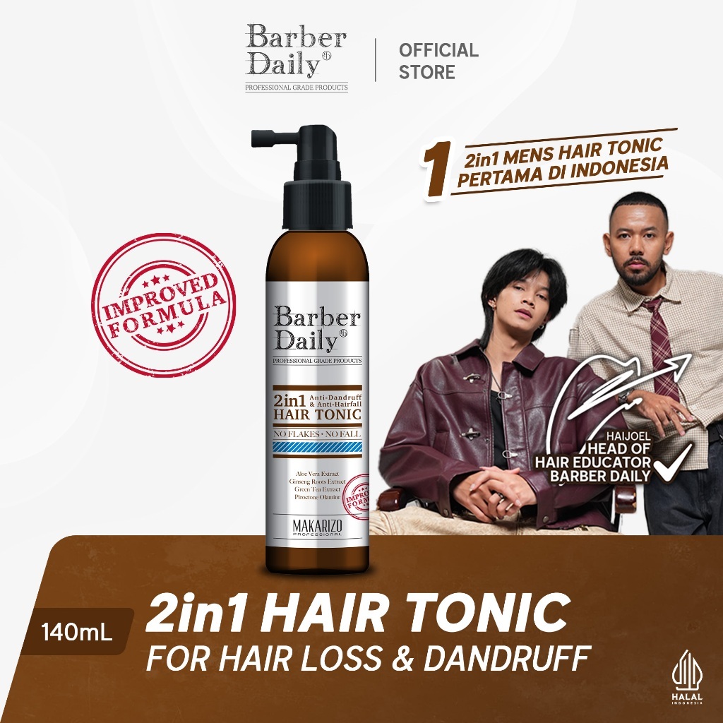 Barber Daily 2in1 Hair Tonic 140mL -  (Improved Formulation) Tonik Rambut Anti Ketombe dan Anti Ront