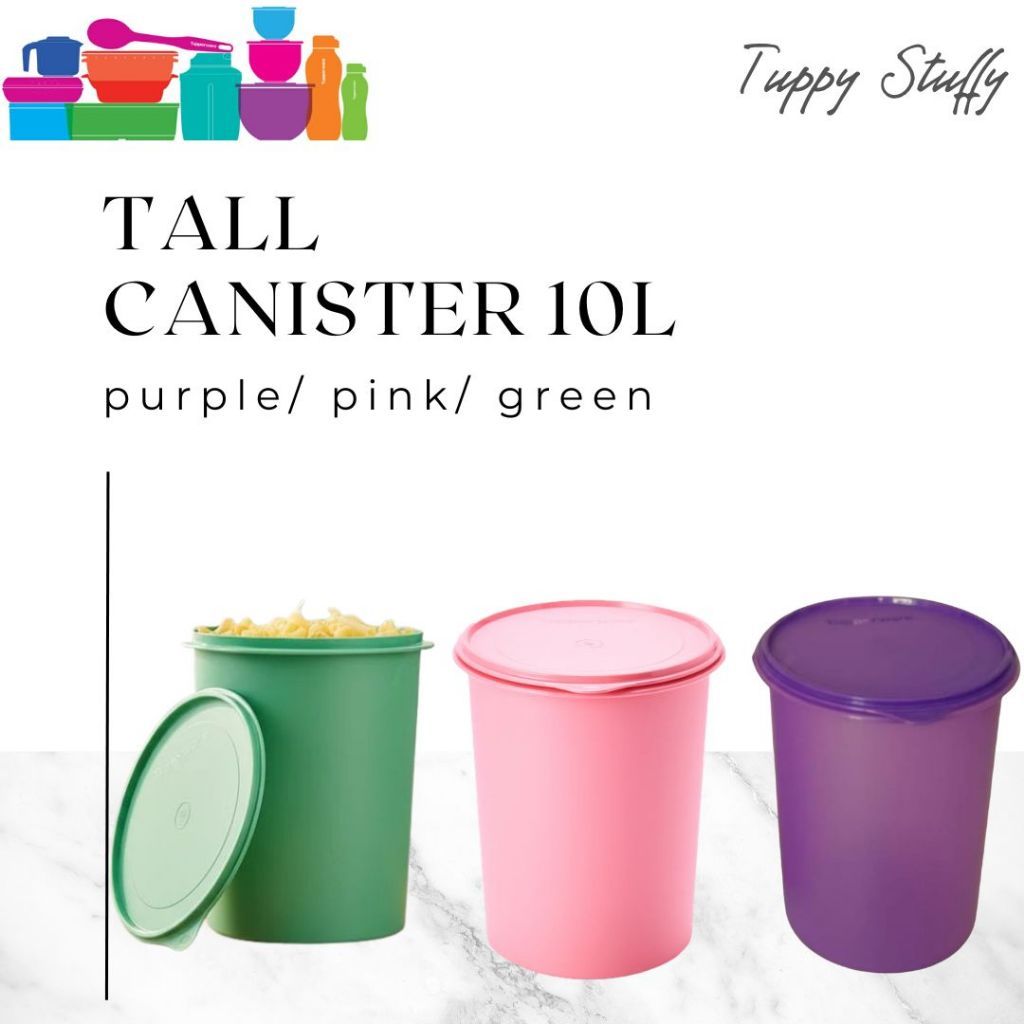 Tupperware Tall Canister 10L Soft Pink Ungu Hijau | Toples Tupperware Besar | Toples Kerupuk