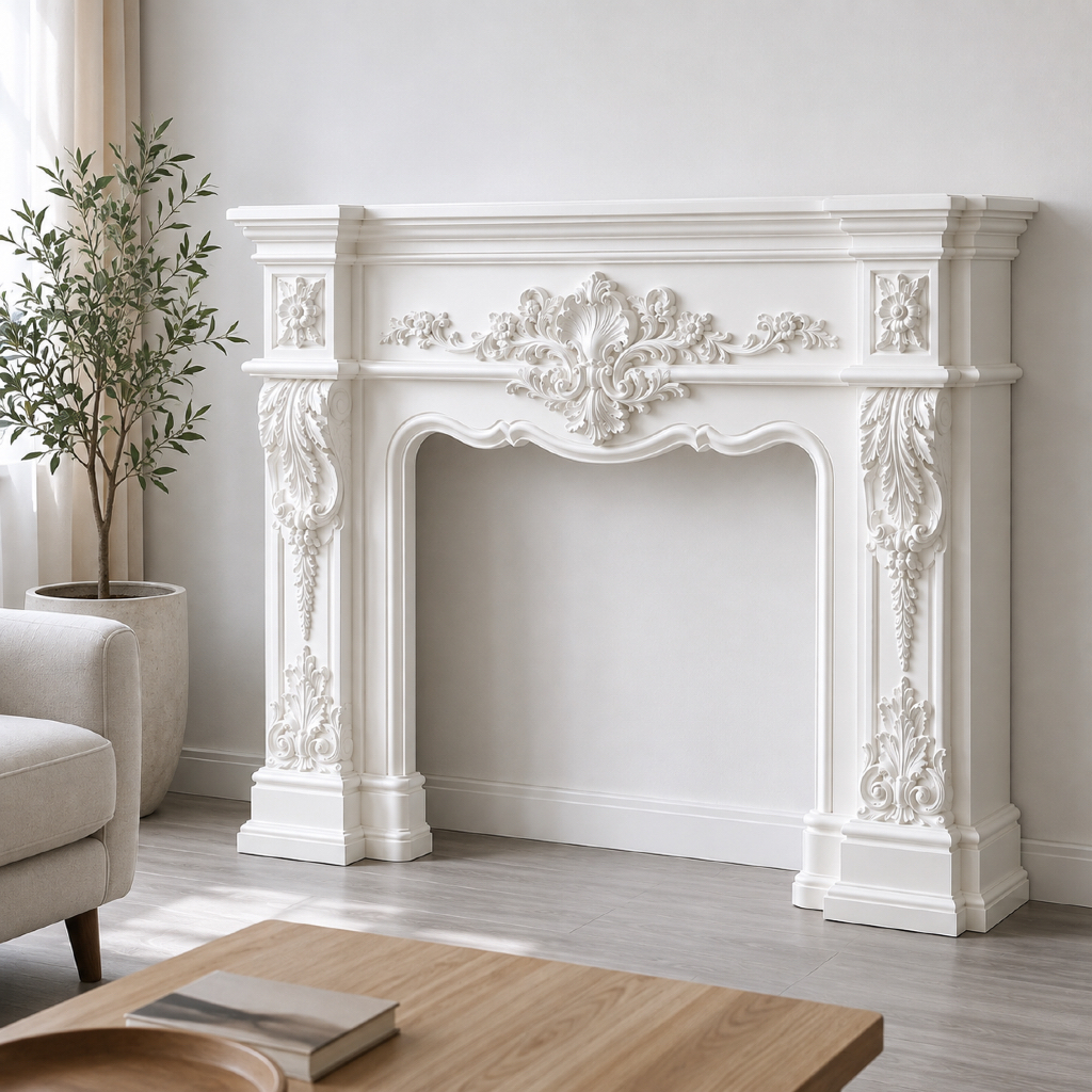 perapian ukir, perapian hias ukir, Fireplace decor