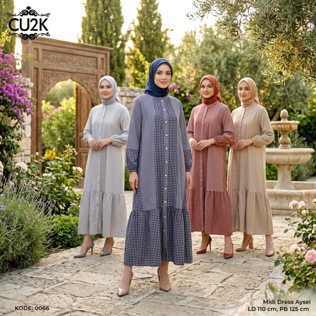 CU2K Midi Dress Katun Motif Aysel Gamis Midi Terbaru Terlaris Casual Wanita Model terbaru Terlaris
