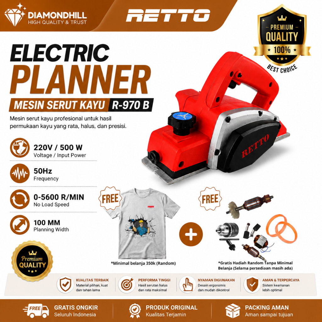 PLANER MAKITA Type Listrik RETTO R-970B Mesin Ketam Serut Kayu Mesin Serut Listrik 900w Model Makita