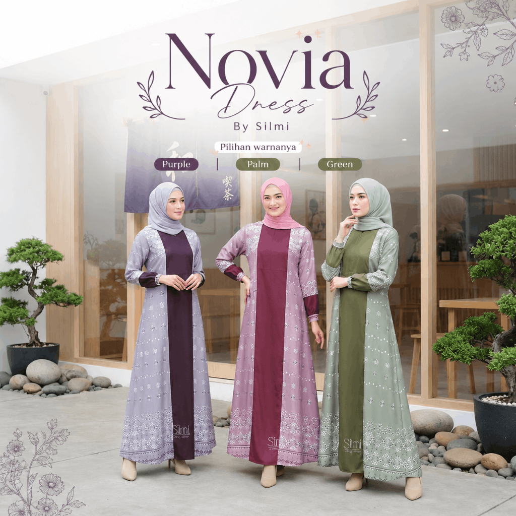 GAMIS NOVIA DRESS BY SILMI FASHION BAJU BUSANA MUSLIM GAMIS WANITA DEWASA REMAJA MOTIF POLOS KIX BAT