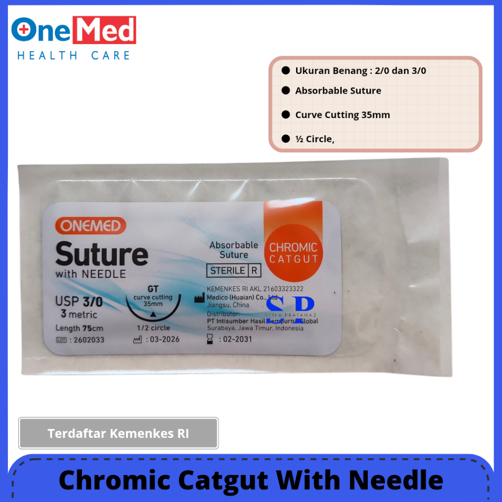 Ecer Onemed Chromic Plus Jarum 2/0 3/0 / Benang Chromic / Catgut Onemed