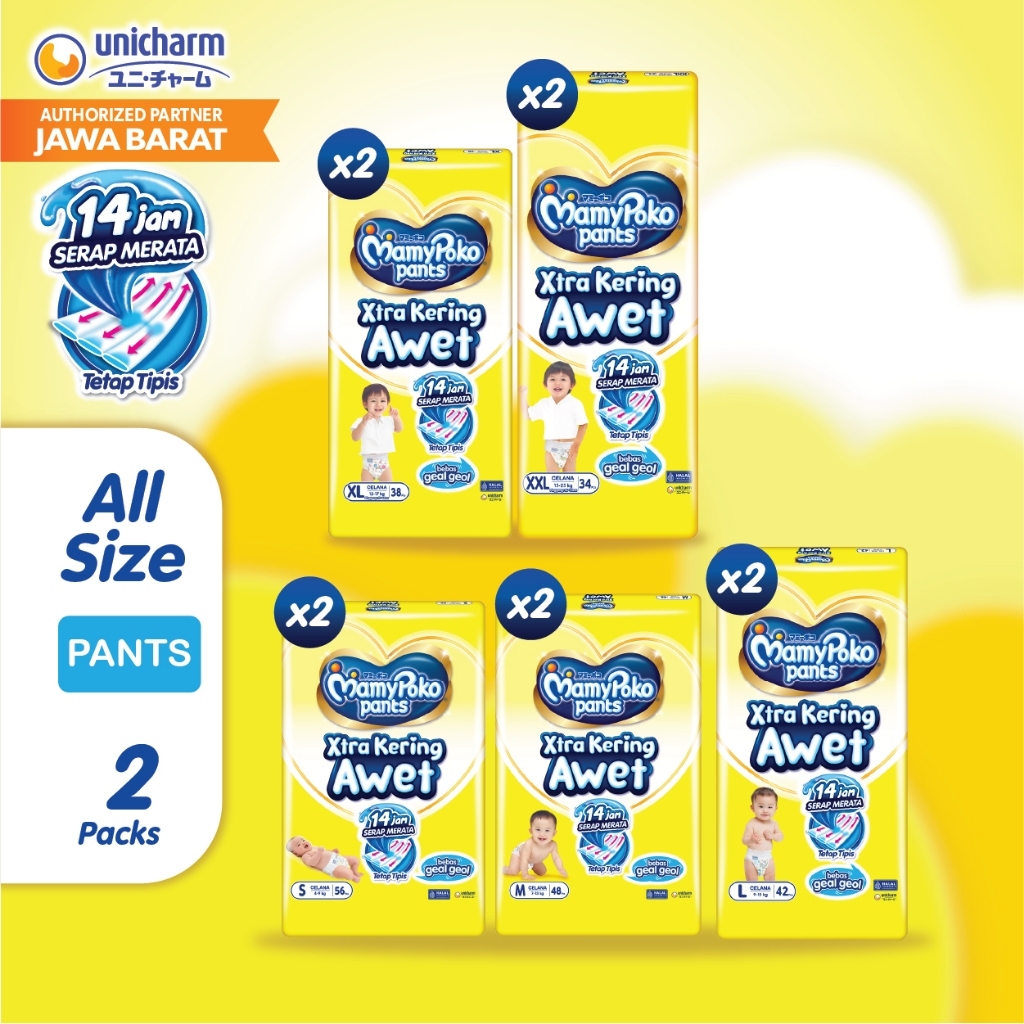 Mamypoko Pants X-Tra Kering - Popok Celana All Size Ultra Jumbo 2 Pack