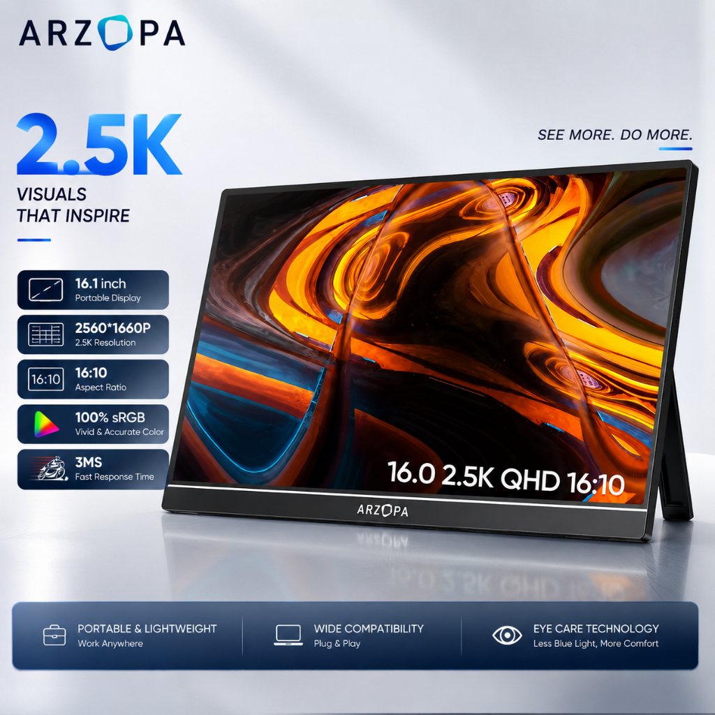 Arzopa Z1RC 16" Portable Monitor 2K IPS Screen with Type-C HDMI