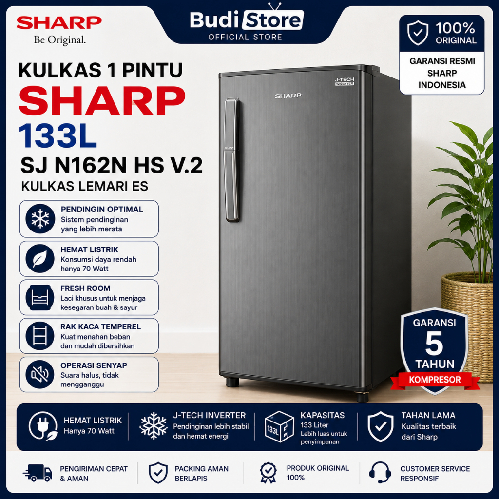 [BARU] Kulkas Sharp 1 Pintu 133L Sj N162N Hs V.2 Kulkas Lemari Es New Kirei Series