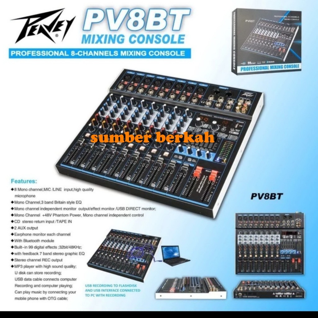 Mixer Peavey Pv8bt / Pv 8bt Mixer Pv8 Bt Usb Bluetooth Soundcard Pc