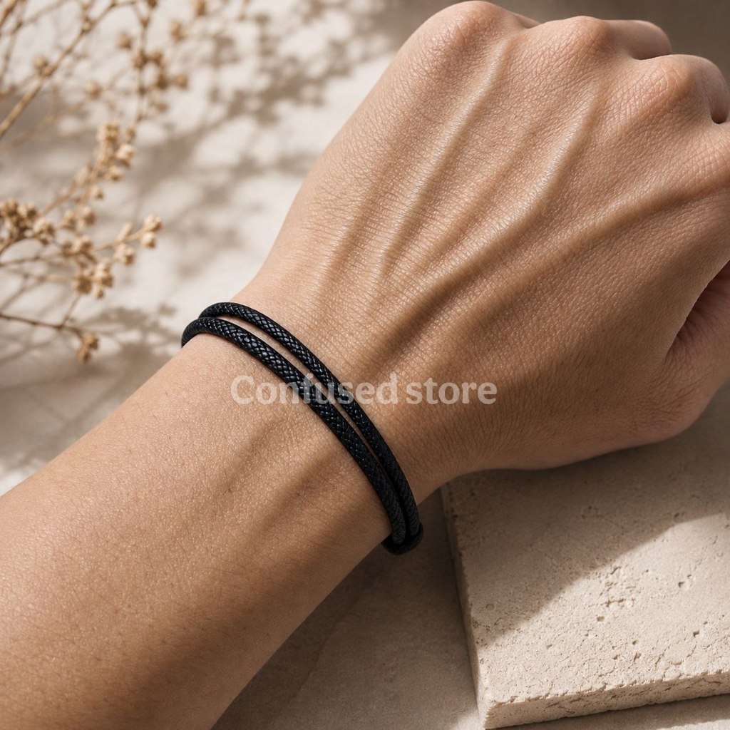 Gelang Tangan Hitam Polos Tali Korea Tahan Air - Unisex