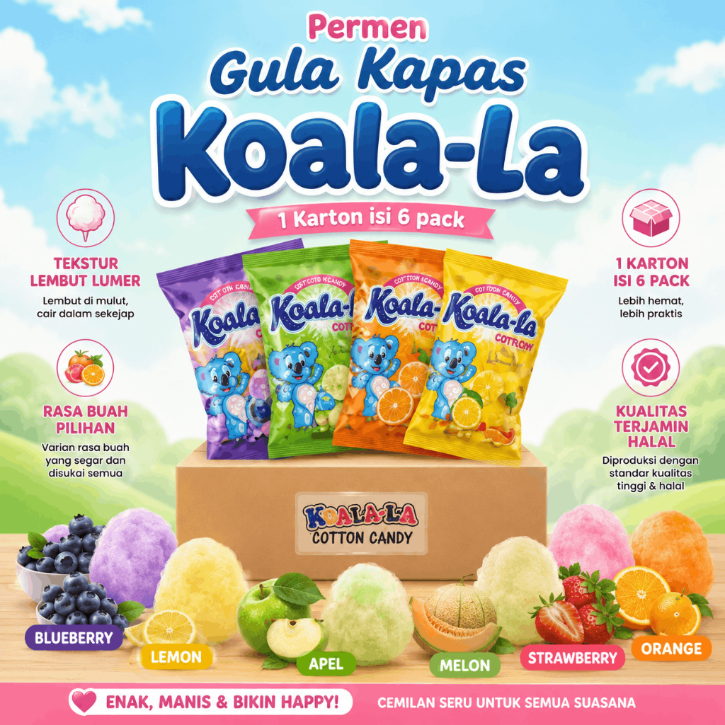 Permen Gula Kapas / Permen Kapas Koala -La 1 Karton Isi 6 Pack / Halal