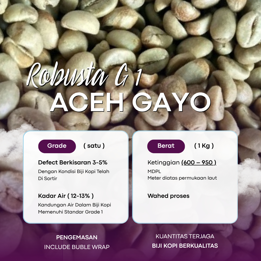 GREEN BEAN / BIJI KOPI ROBUSTA ACEH GAYO - G1 1KG / 1000 GR | GREENHEAVEN