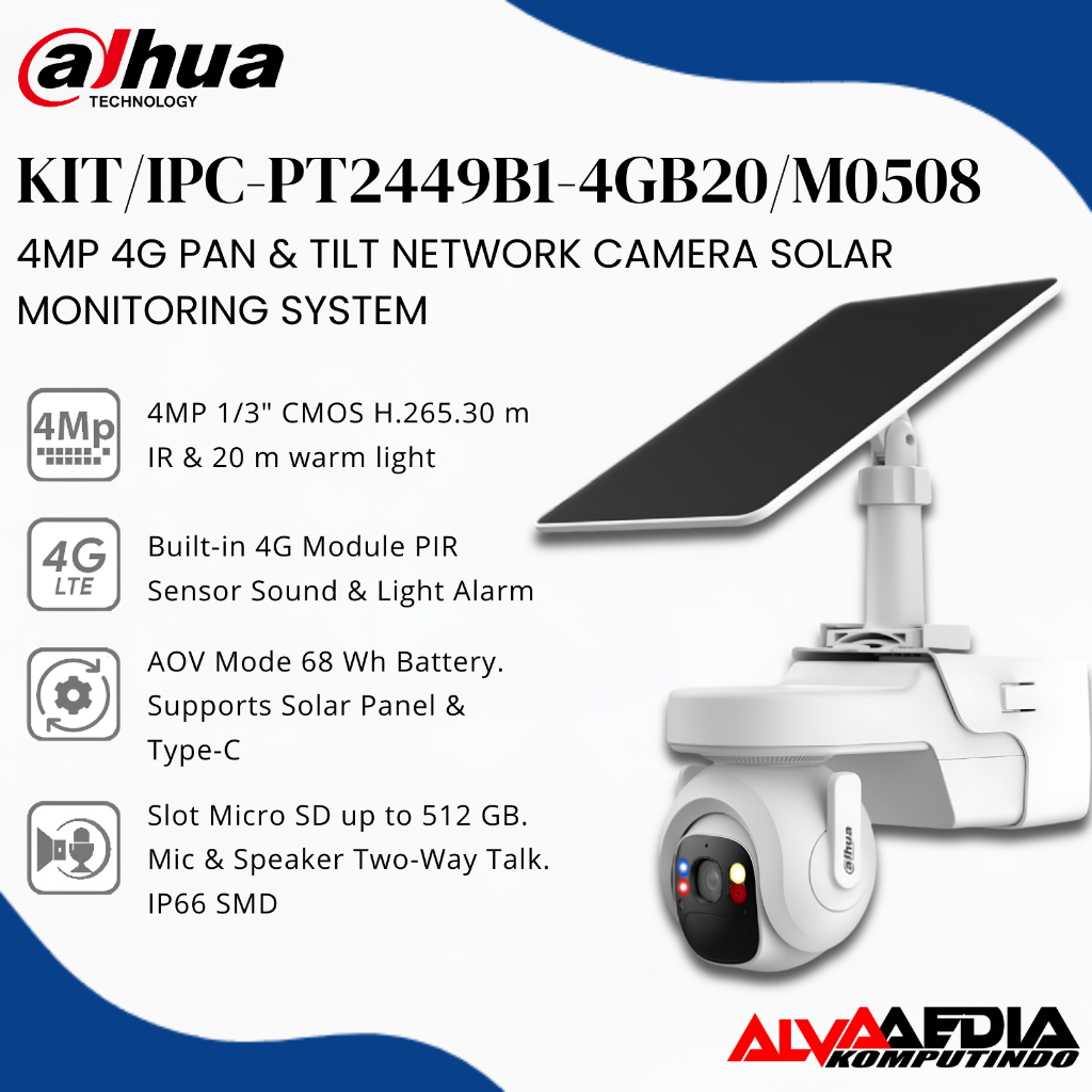 DAHUA APOLLO DH-KIT/IPC-PT2449B1-4GB20/M0508 4MP 4G SOLAR  PT CAMERA / Kamera Cctv 4G Solar Panel