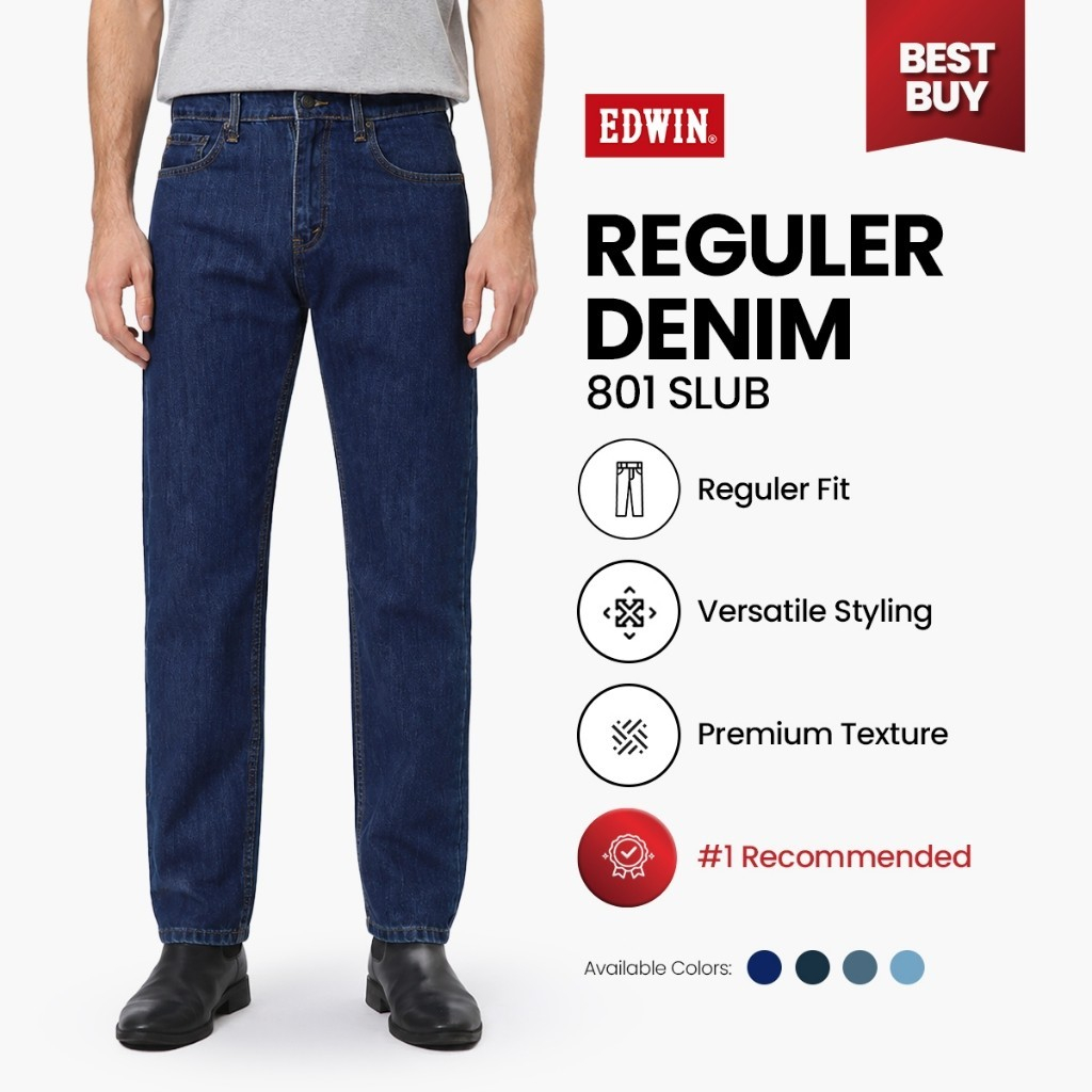 EDWIN JEANS - Celana Denim Pria Reguler Fit Jeans 801 SLUB Collection Celana Jeans Straight