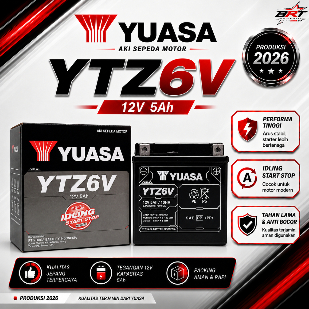 (READY) AKI YUASA YTZ6V 12V 5Ah // AKI ORIGINAL YUASA PRODUKSI 2026