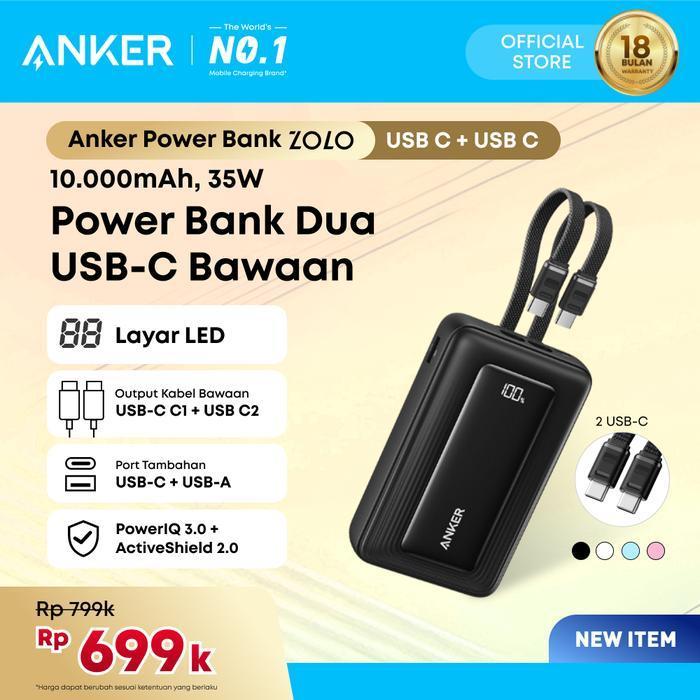 Anker Powerbank Zolo 35W 10000mAh Build-in Type-c - A110L Powerbank Connector USB Type C