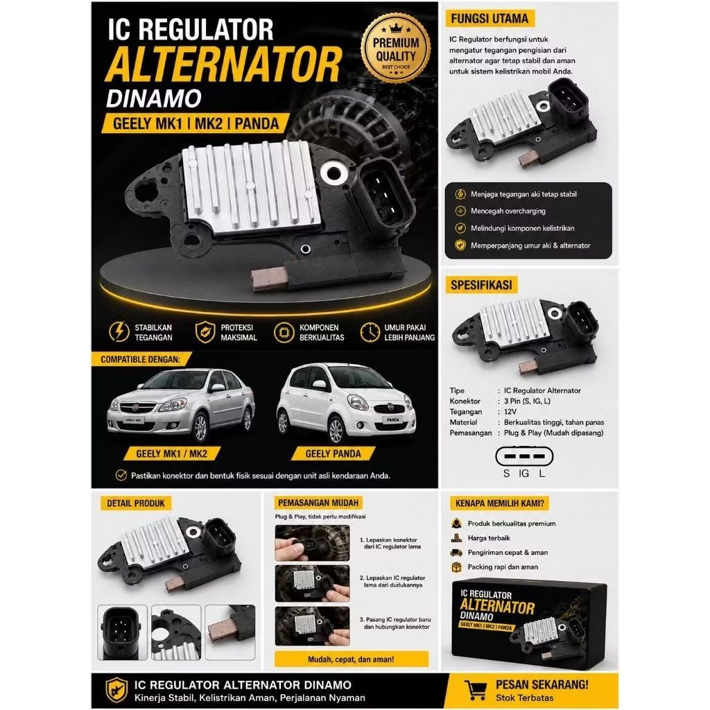 IC REGULATOR ALTERNATOR DINAMO GEELY / MK / PANDA