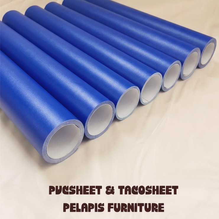 PVC Sheet & Taco Sheet Warna Biru Solid Woodgrain Premium 0.3mm Pelapis HPL Furniture Lemari Kabinet