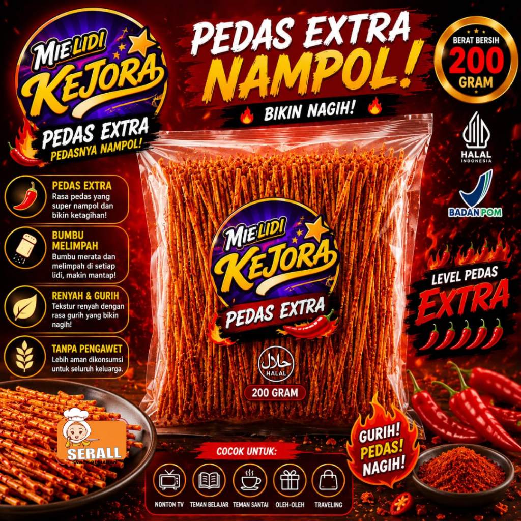 Mie Lidi Kejora Rasa Pedas Extra 200g - Cemilan Super Pedas Gurih Renyah Halal BPOM