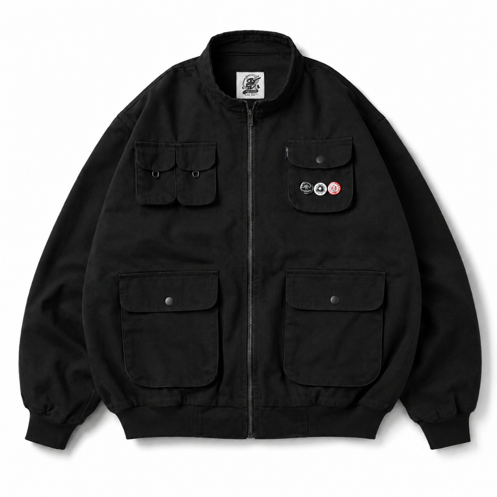 GALFINC Work Jacket Pria Flight Pilot Jacket Detroit - Black ( YKK Zipper )