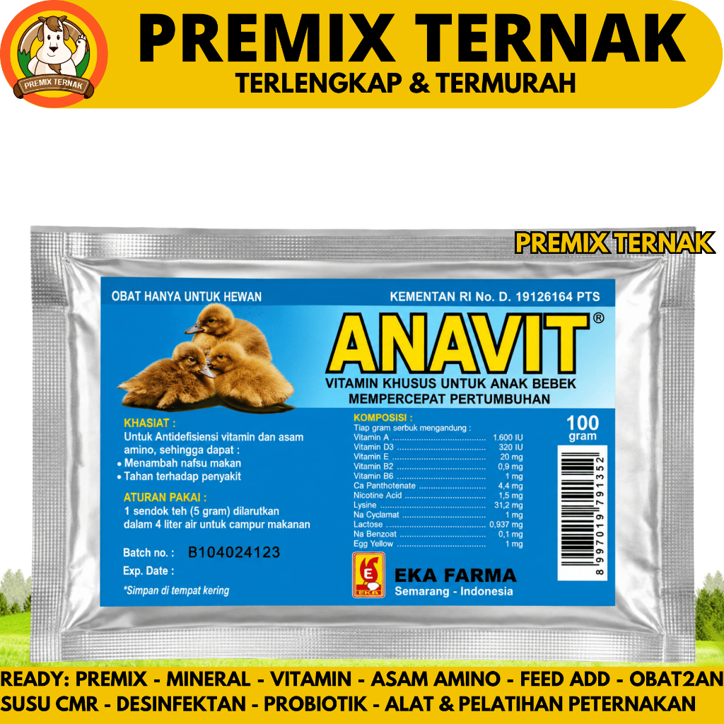 ANAVIT 100 GRAM EKA FARMA - Vitamin Anakan Bebek DOD Itik Tingkatkan Nafsu Makan & Pertumbuhan