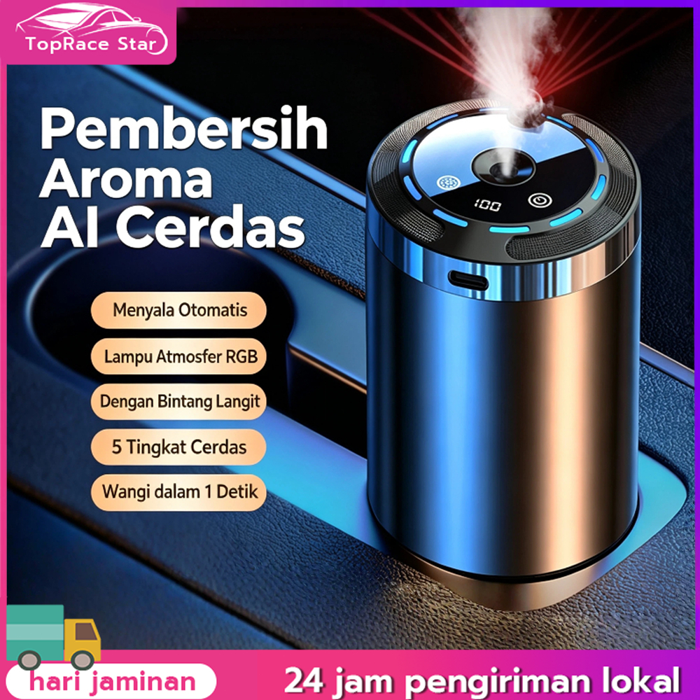Parfum Mobil Pelembab Aromaterapi Mobil LED , 5 mode pilihan, Wangi oseanik segar,Smart Diffuser aro