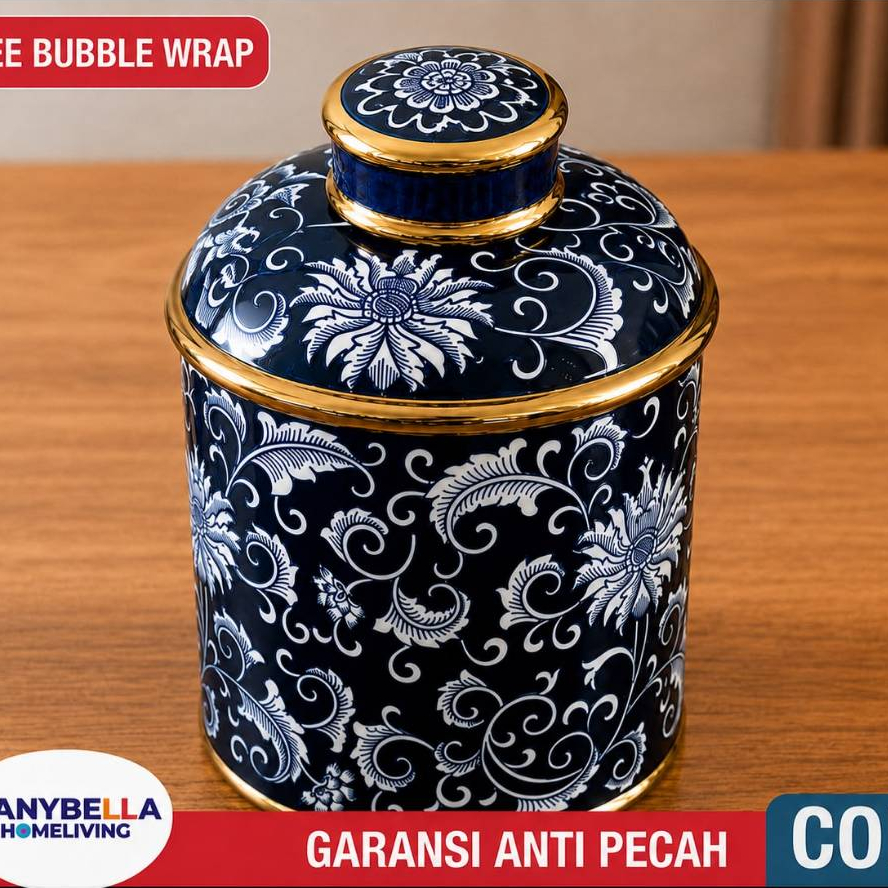 Guci Toples Keramik Cina Tocin Biru Putih ImportT Guci Porselen Dekor