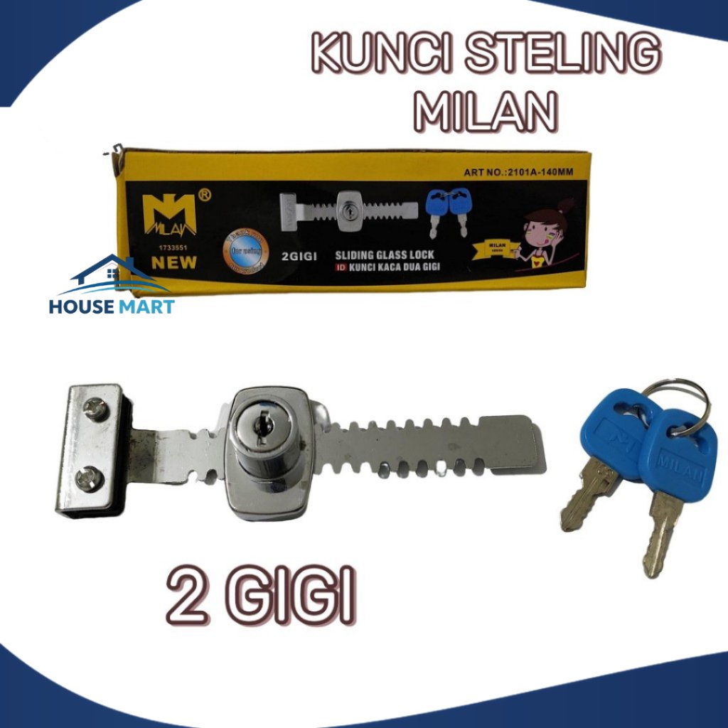 KUNCI STELING MILAN 2 GIGI/KUNCI PINTU KACA/KUNCI ETALASE/KUNCI PINTU KACA ETALASE SLIDING MILAN 2 G