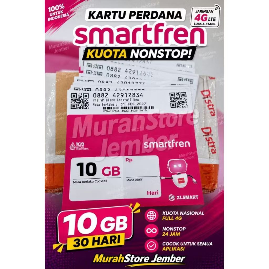 KARTU PERDANA SMARTFREN KUOTA 10GB NONSTOP SEBULAN