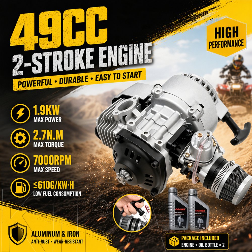Engine Motor Mini Trail 49cc 2 Stroke Mesin ATV Mini 2 Tak Starter Tarik Karburator Gearbox Mesin Se