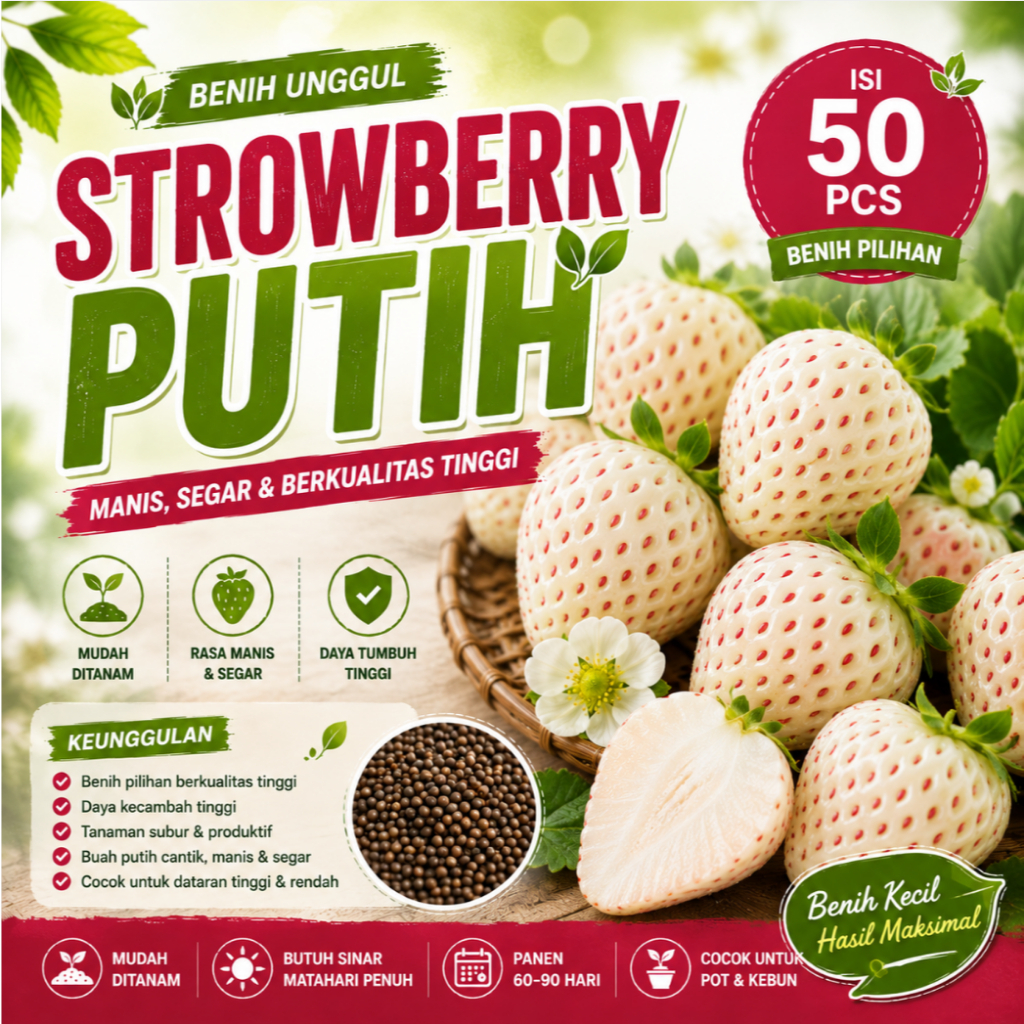 Benih Buah Strawberry Putih 50 BENIH | Bibit Strawberry | Benih Berkualitas