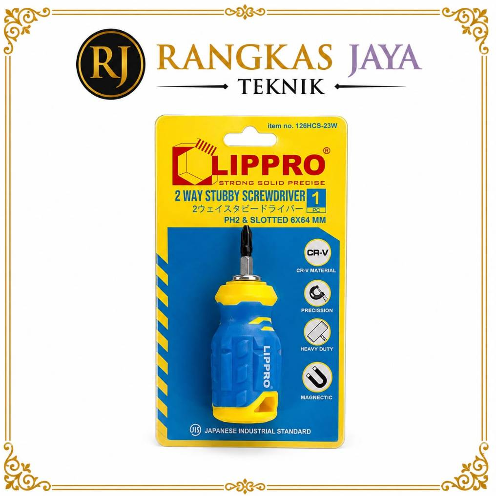Obeng CEBOL Plus Minus 2way 126HCS-23W LIPPRO 6x24mm / Obeng PENDEK Bolak Balik Kembang Min + - PH2 