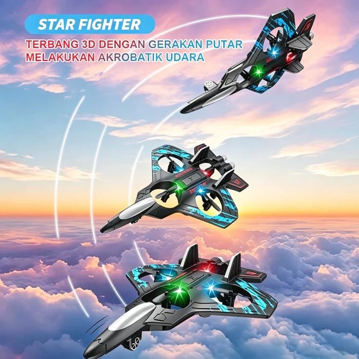NEW  Mainan Pesawat Terbang Remote Control Anak Led Fighter Plane AirPlane Foam Rc 360 Charge