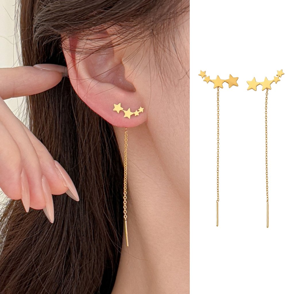 Anting Titanium Anti Karat Motif Bintang Lima Panjang Elegan Korea Fashion Style Premium