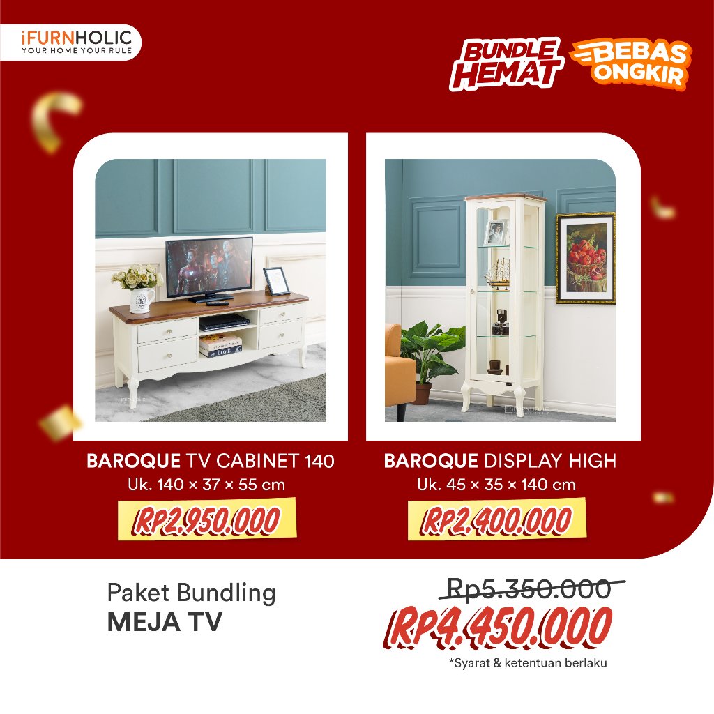 IFURNHOLIC - PAKET FURNITURE - MEJA TV -  LEMARI KACA - LEMARI TV - RAK TV - RAK SERBAGUNA