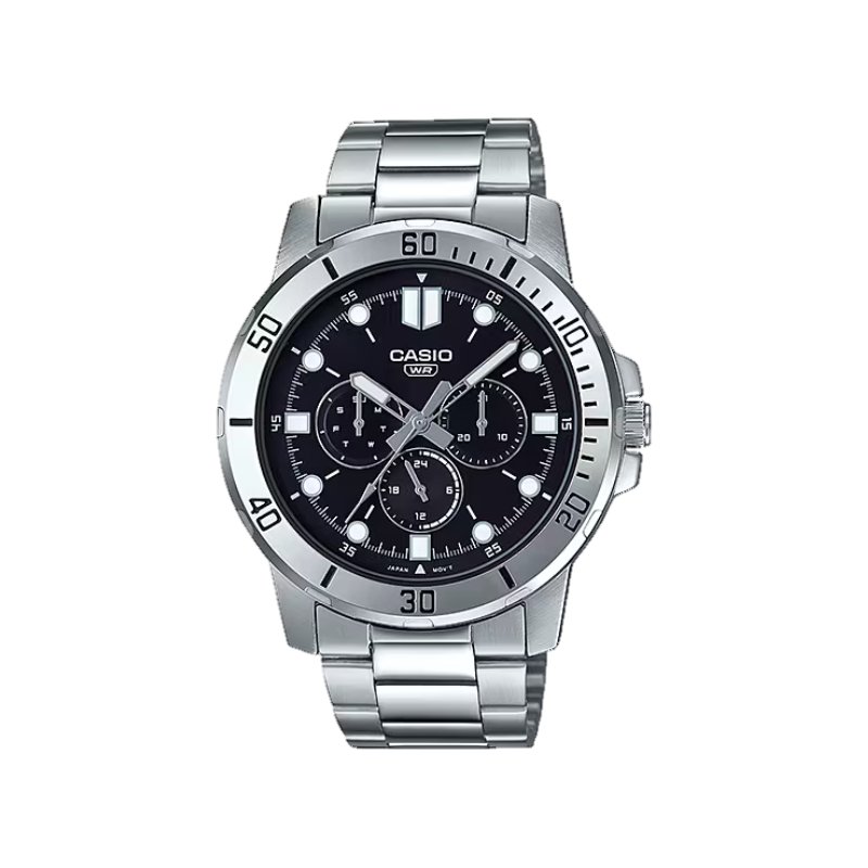 JAM TANGAN PRIA CASIO MTP-VD300D-1E ORIGINAL - MTP VD300D 1EUDF SILVER HITAM