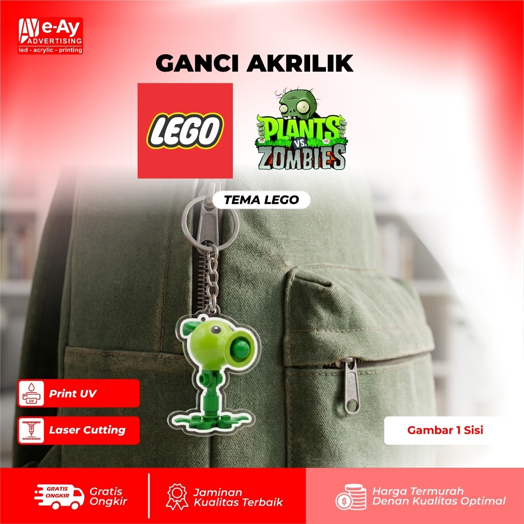 MURAH Premium Acrylic Keychain Tahan lama – GANCI AKRILIK LEGO X PLANT VS ZOMBIE | eayadvertising