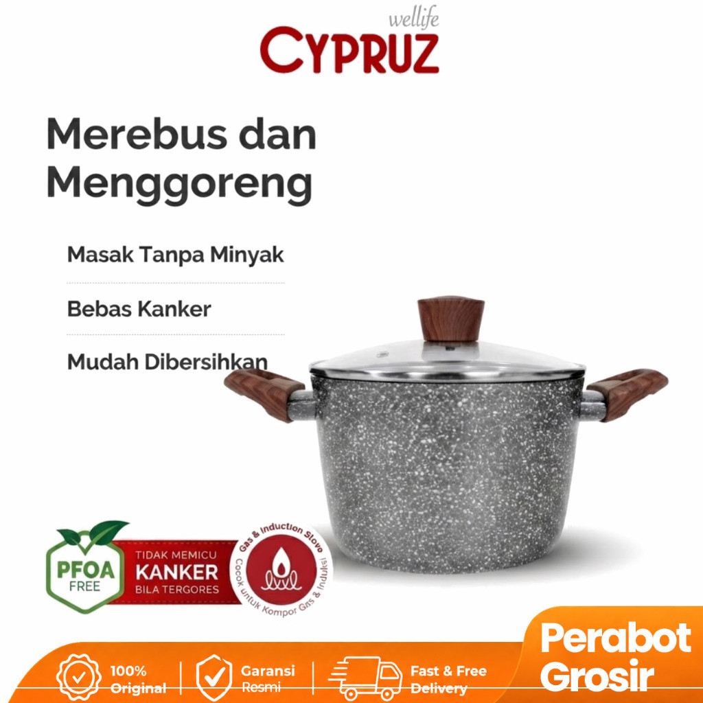 Cypruz Grey Marble High Casserole Pan / Panci Anti Lengket Kualitas Tinggi