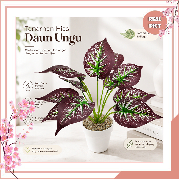 UNICO Pot Bunga Hias Plastik Tanaman Artificial Daun Rambat Kering Dekorasi Daun Talas PBP09 DAUN 01