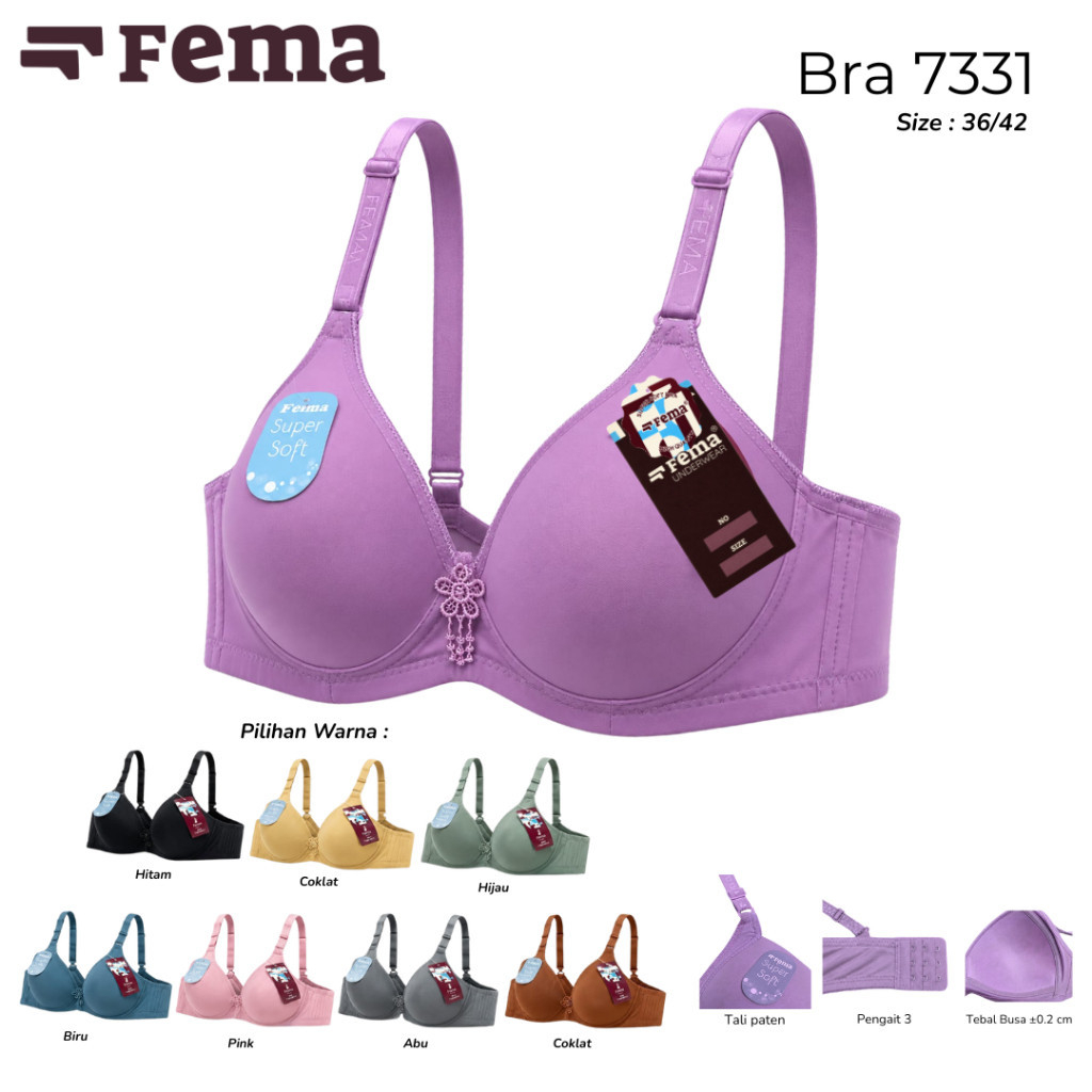 FEMA Official Shop 1 pcs Bra Polos 7331 Bra Harian Bra Simple Polos Kait 3 Non Kawat