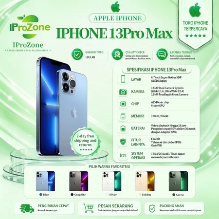 Original IPhone 13 PRO MAX WIFI ONLY HP 128/256GB Bekas Second Original Mulus Fullset Hp IP 13 PRO M
