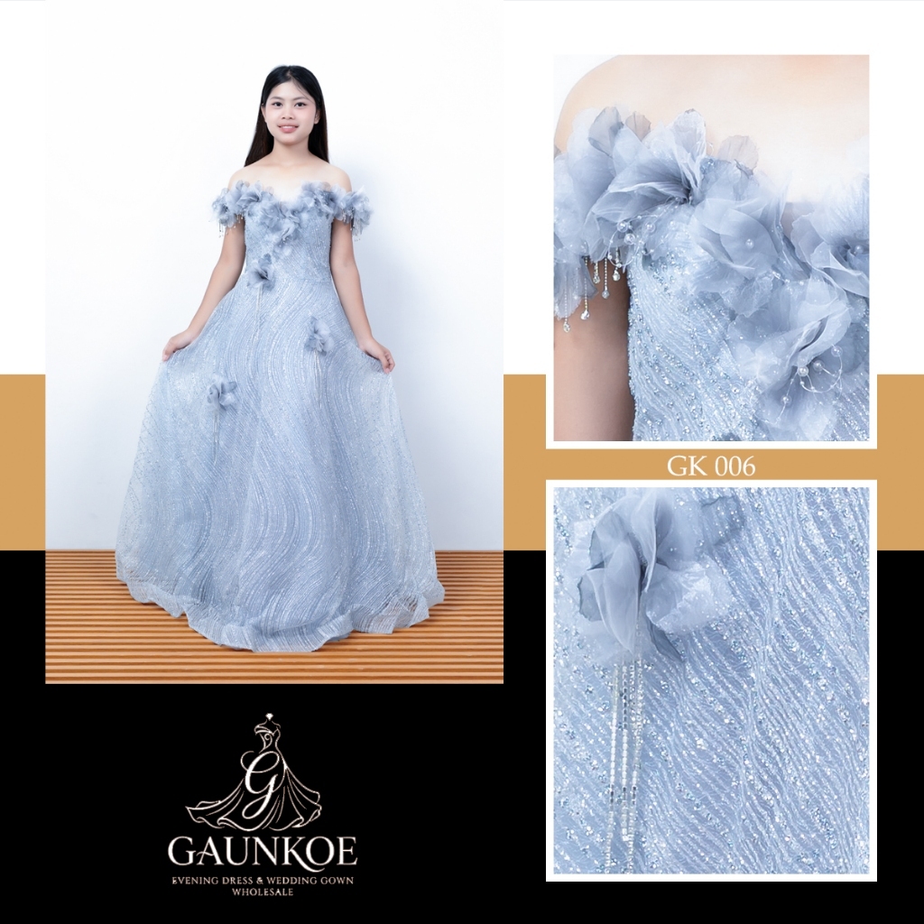 GAUN PESTA ICE BLUE KEMBANG