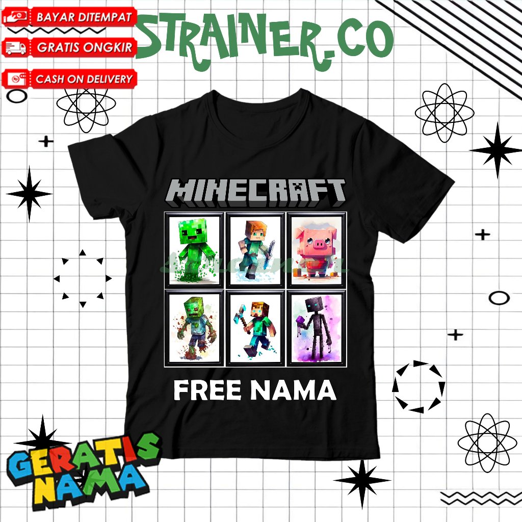 (BISA COD) Kaos Anak Baju Anak Unisex Laki laki Perempuan Gambar Minecraft Pocket Edition PE Lucu Vi
