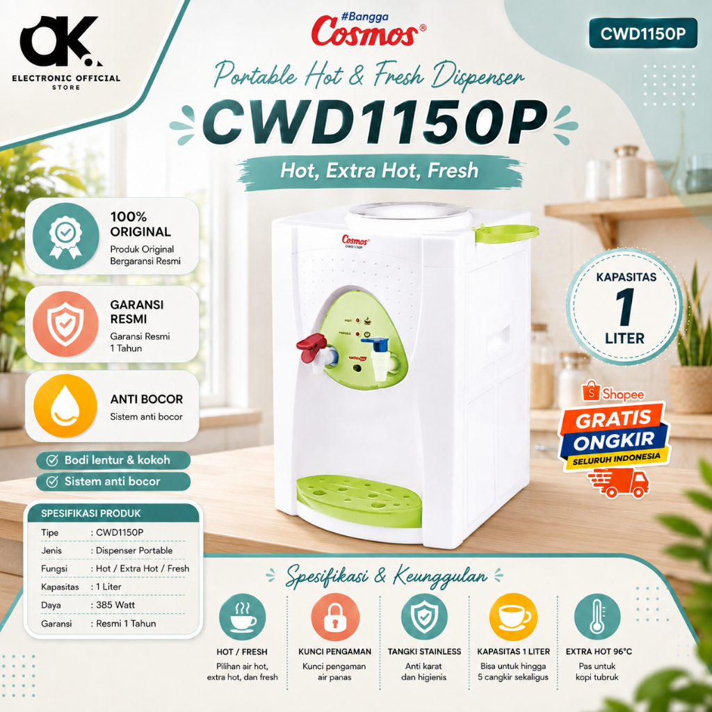 COSMOS DISPENSER HOT & FRESH CWD1150P/CWD-1150P/CWD-1150-P/CWD 1150P/ORIGINAL BERGARANSI RESMI