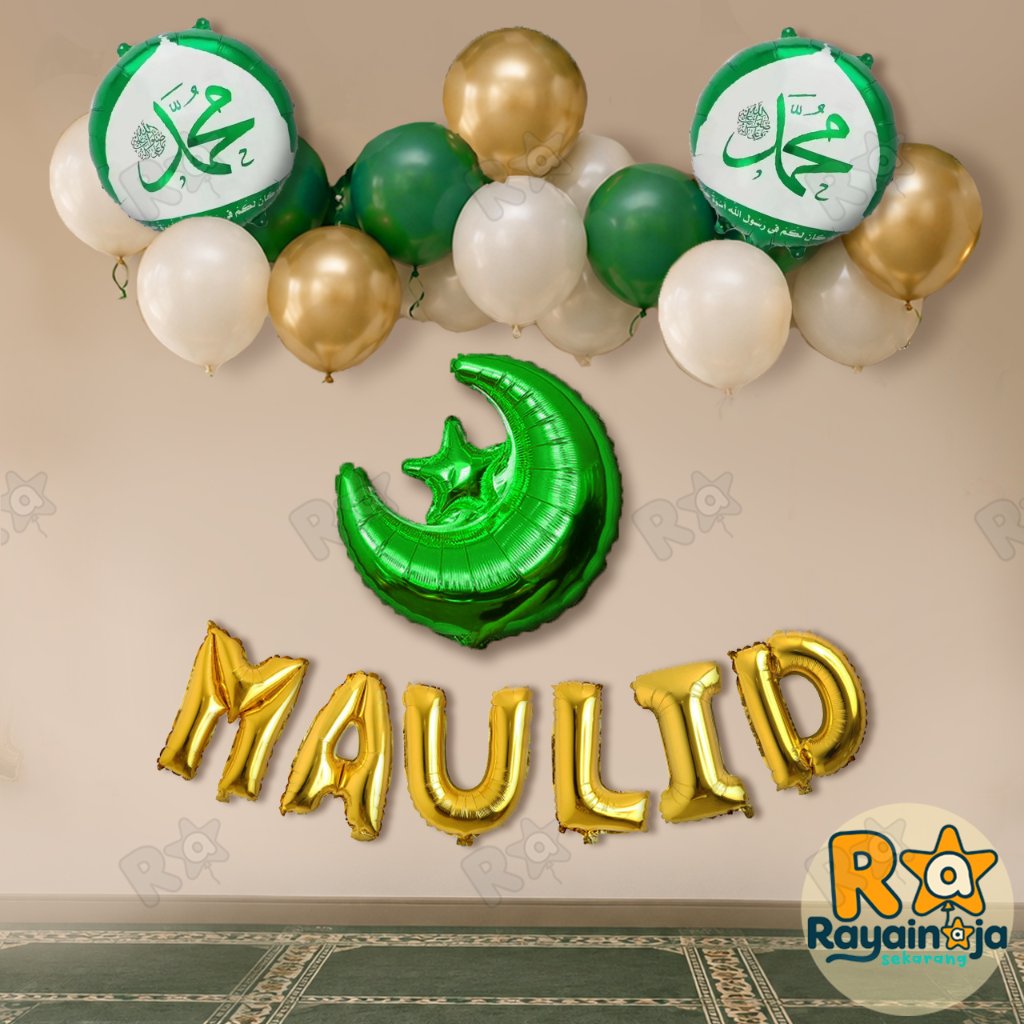 Rayain Aja - Set Dekorasi Maulid Nabi /Dekorasi Milad Nabi / Kelahiran Nabi Muhammad / Balon dekor M