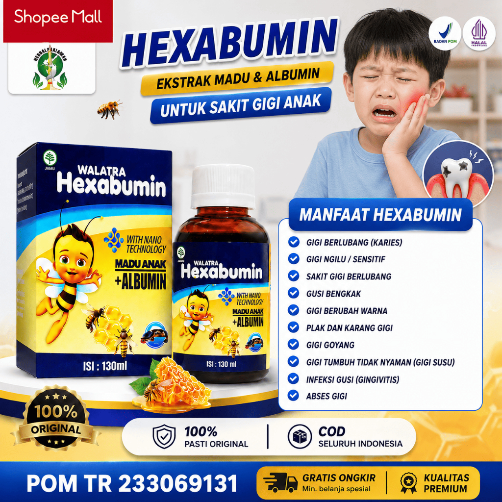 Herbal Untuk Sakit Gigi Anak, Gigi Berlubang, Gigi Goyang - Hexabumin Madu + Albumin Anak 1-12 Th
